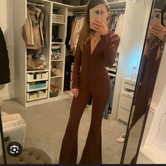 Urban Outfitters Pants - Urban Outfitters Brown Ribbed Long-Sleeve Zipper Jumpsuit